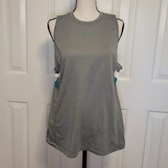 Nike Dri-FIT Sleeveless Tank Top – Size Medium, Gray with Teal & White Accents - Picture 1 of 5